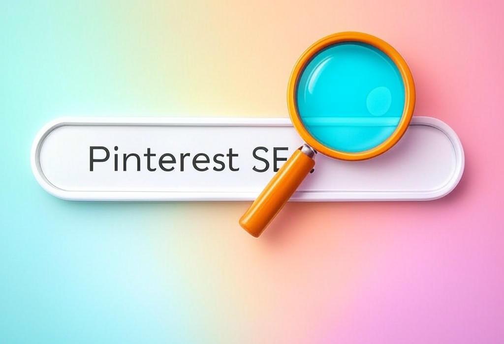 A search bar and a magnifying glass with a vivid gradient background exploring the topic of Pinterest SEO: Unlock the secret strategies to skyrocket your pins' visibility, drive massive traffic, and grow your audience. Learn how to dominate search results on this visual platform!