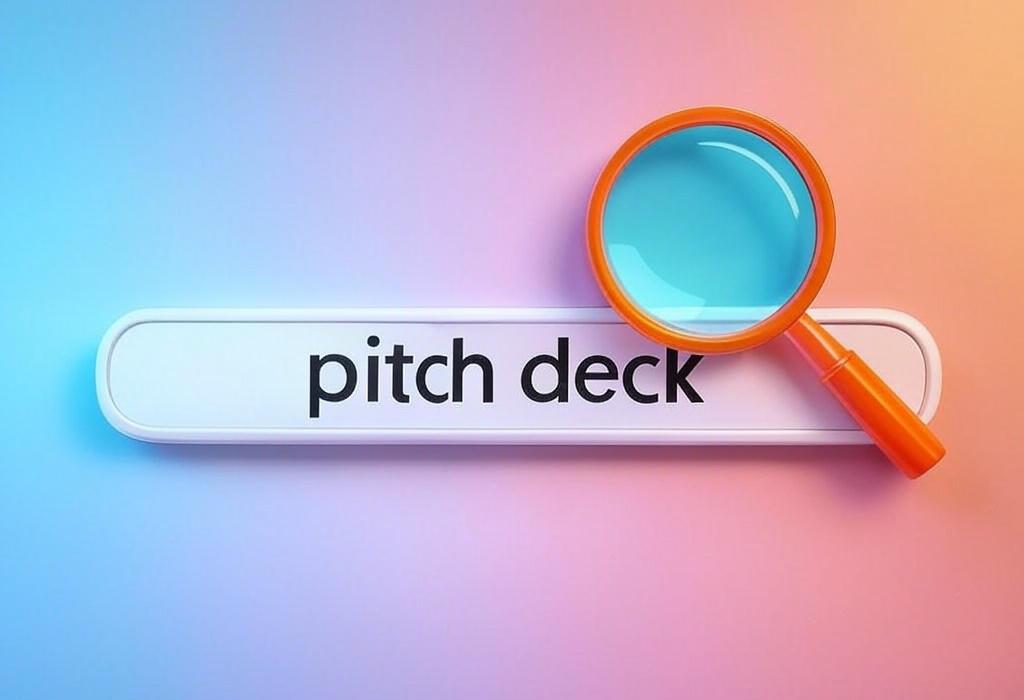 A search bar and a magnifying glass with a vivid gradient background exploring the topic of Pitch deck secrets unveiled! Discover how to create a stunning presentation that captivates investors and secures funding. Transform your business idea into an irresistible opportunity.