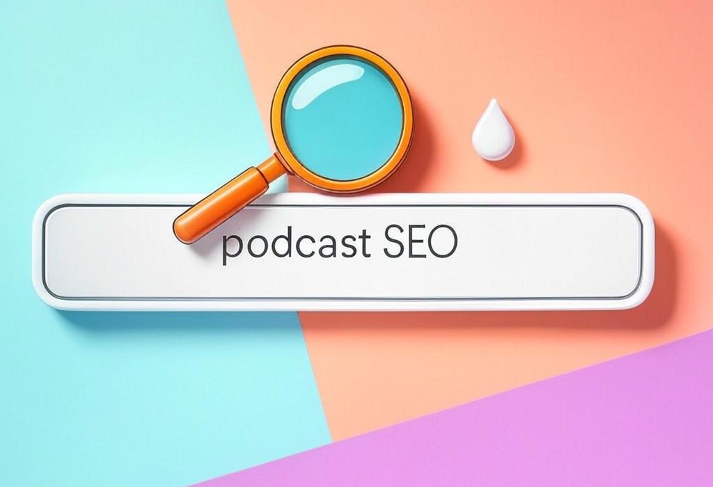 A search bar and a magnifying glass with a vivid gradient background exploring the topic of Podcast SEO secrets revealed! Discover powerful strategies to boost your show's visibility, grow your audience, and outrank competitors in search results. Get more listeners starting today.