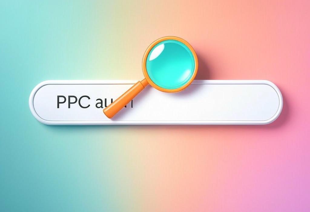 A search bar and a magnifying glass with a vivid gradient background exploring the topic of PPC audit essentials revealed: Uncover wasted spend, boost conversions, and outsmart competitors with our step-by-step guide. Ready to transform your campaigns and maximize ROI?