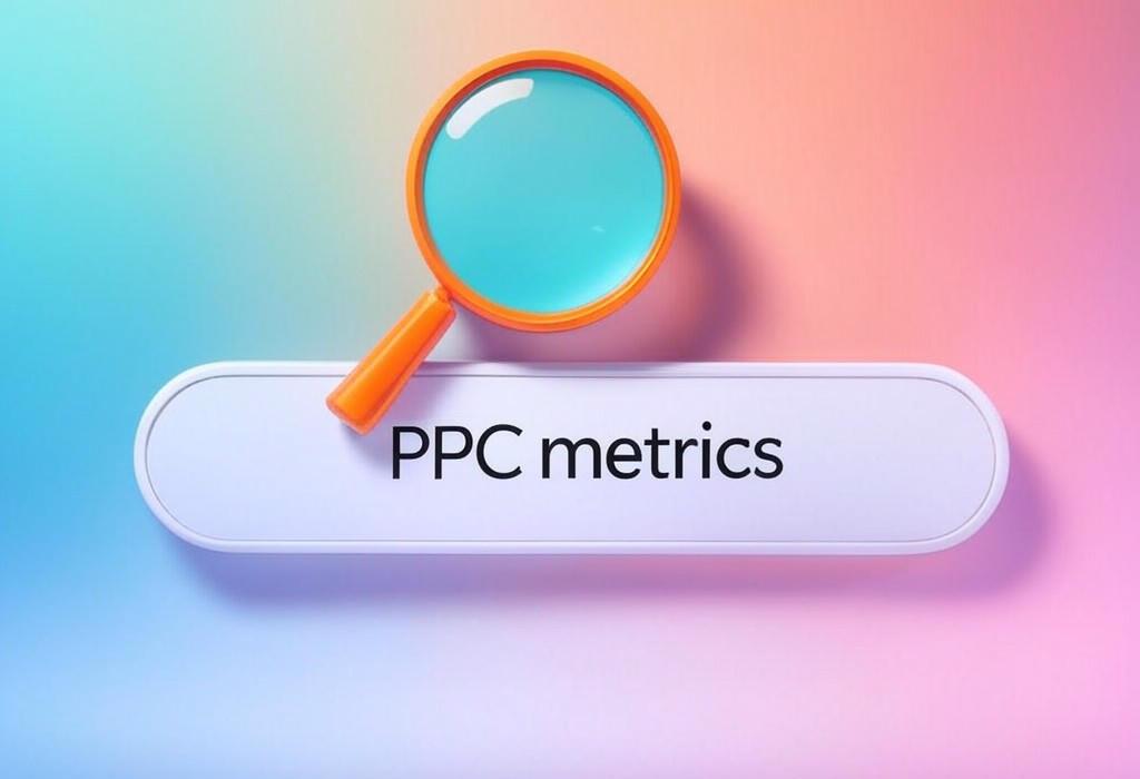 A search bar and a magnifying glass with a vivid gradient background exploring the topic of PPC metrics demystified! Discover the essential performance indicators that will skyrocket your campaigns and maximize ROI. Stop wasting ad budget on guesswork.
