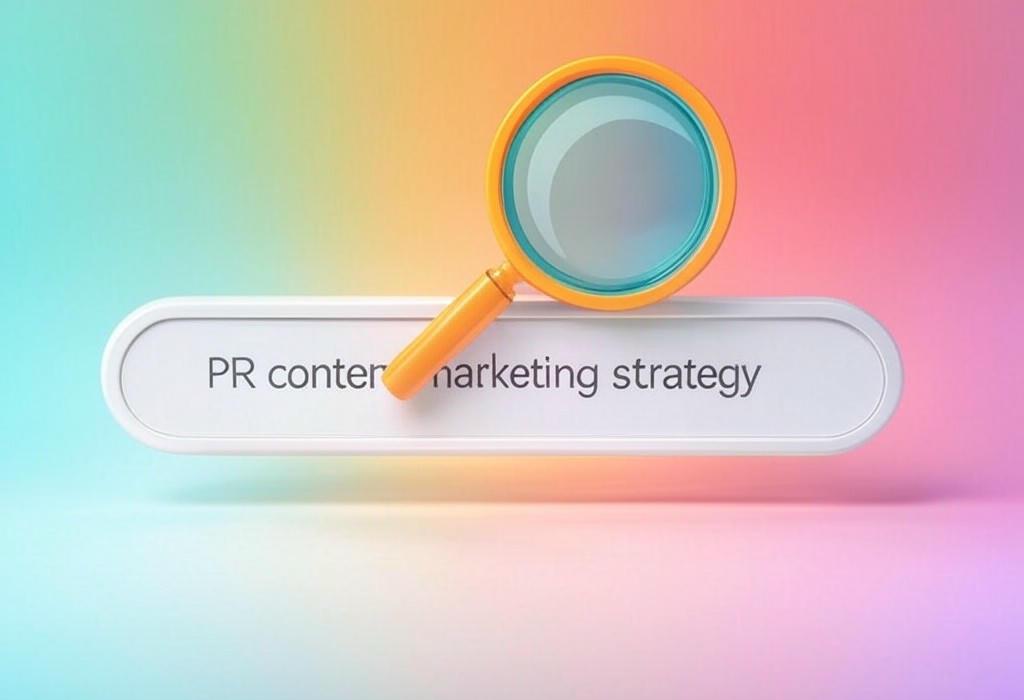 A search bar and a magnifying glass with a vivid gradient background exploring the topic of PR content marketing strategy: Unlock powerful brand visibility! Learn how to blend PR with content to amplify your reach, build credibility, and drive measurable results like never before.