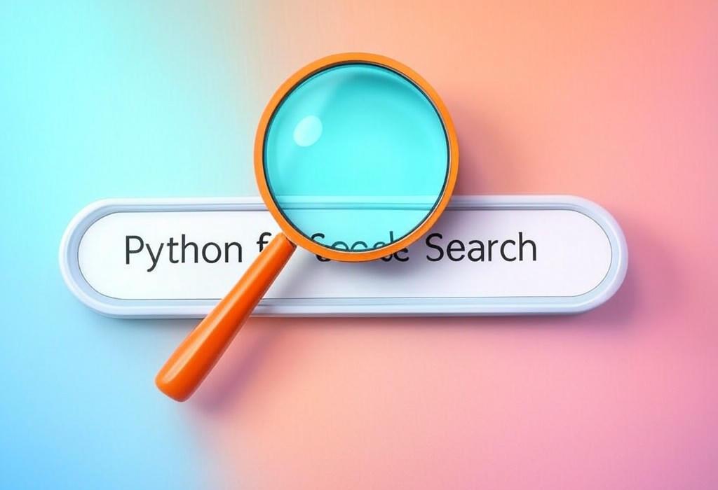 A search bar and a magnifying glass with a vivid gradient background exploring the topic of Python for Google Search: Unlock the power of automation tools that let you scrape, analyze, and outsmart search results with simple code. No tech guru needed, just results!
