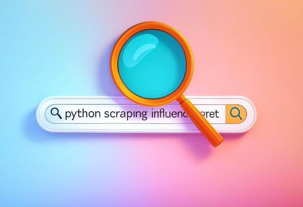 A search bar and a magnifying glass with a vivid gradient background exploring the topic of Python scraping influencer database made simple! Discover how to build your own database of top social media stars with easy code snippets. No expert skills needed, start collecting data today.