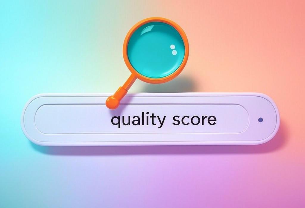 A search bar and a magnifying glass with a vivid gradient background exploring the topic of Quality score is the secret weapon that can slash your ad costs and skyrocket your campaign results. Learn how top marketers boost their scores to win more clicks for less money!