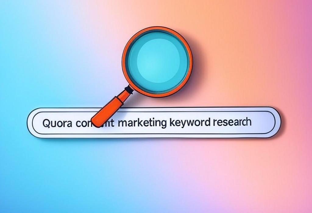 A search bar and a magnifying glass with a vivid gradient background exploring the topic of Quora content marketing keyword research unlocks hidden engagement opportunities. Discover proven strategies to boost your visibility, find untapped topics, and connect with your target audience where they ask real questions.
