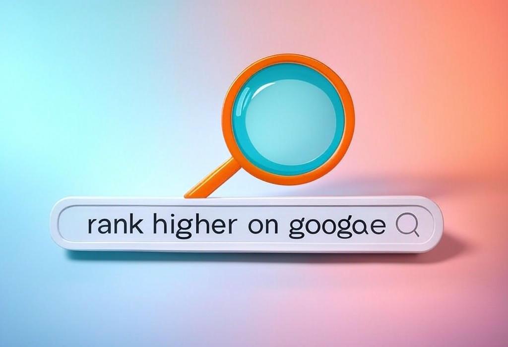 A search bar and a magnifying glass with a vivid gradient background exploring the topic of Rank higher on Google with proven techniques that actually work! Unlock insider secrets to climb search rankings and leave competitors in the dust. Your journey to page one starts with this ultimate guide.