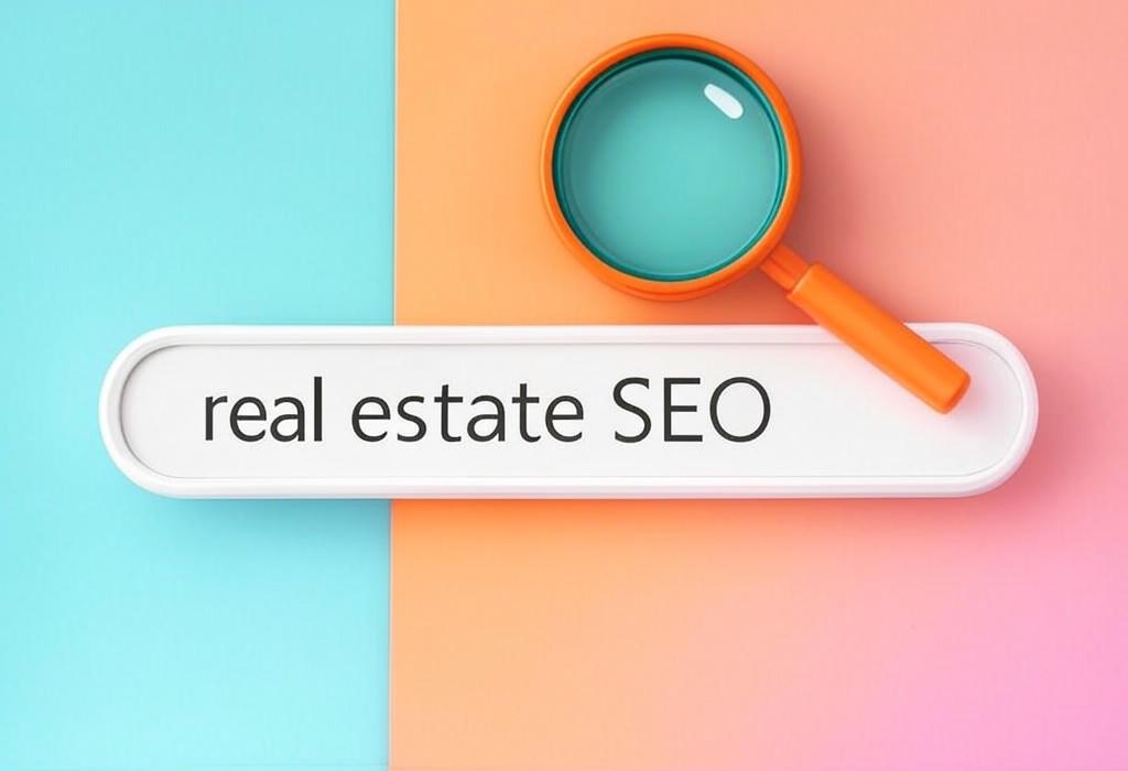 A search bar and a magnifying glass with a vivid gradient background exploring the topic of Real estate SEO secrets that top agents don't want you to know! Boost your listings, outrank competitors, and attract more leads with proven strategies that actually work.