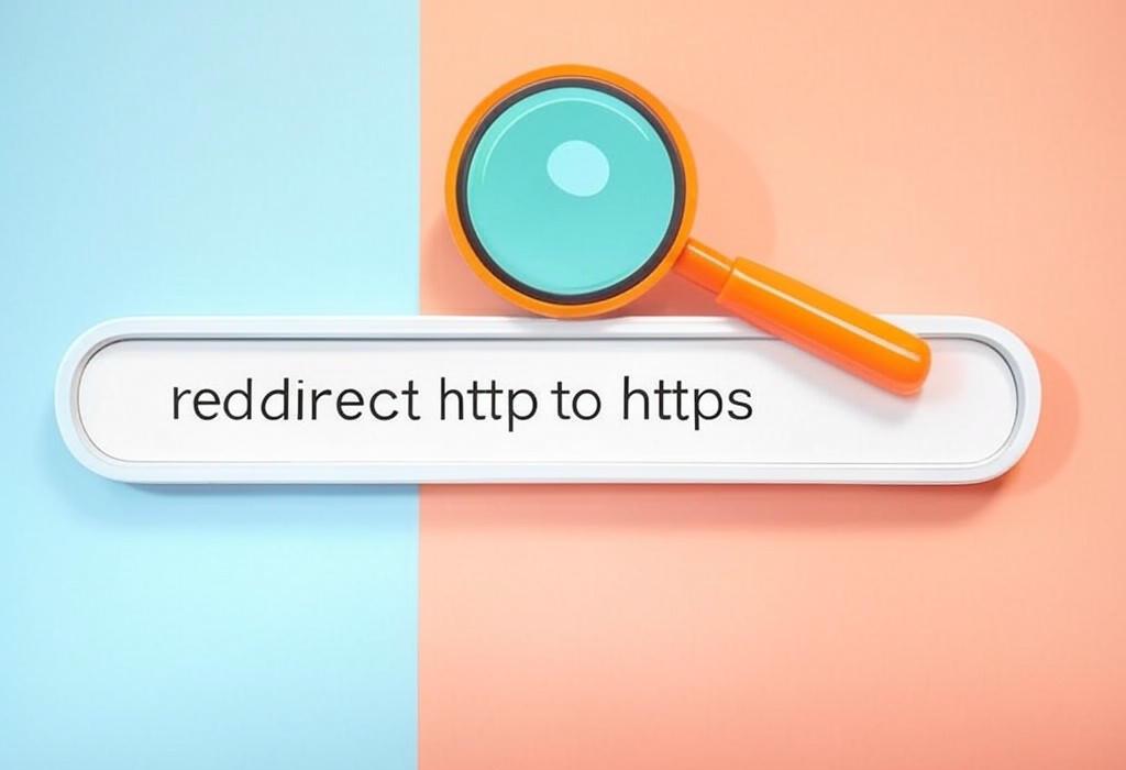 A search bar and a magnifying glass with a vivid gradient background exploring the topic of Redirect HTTP to HTTPS with our simple step-by-step guide. Secure your website, boost SEO rankings, and keep visitors safe. Don't risk exposing your users' data anymore!