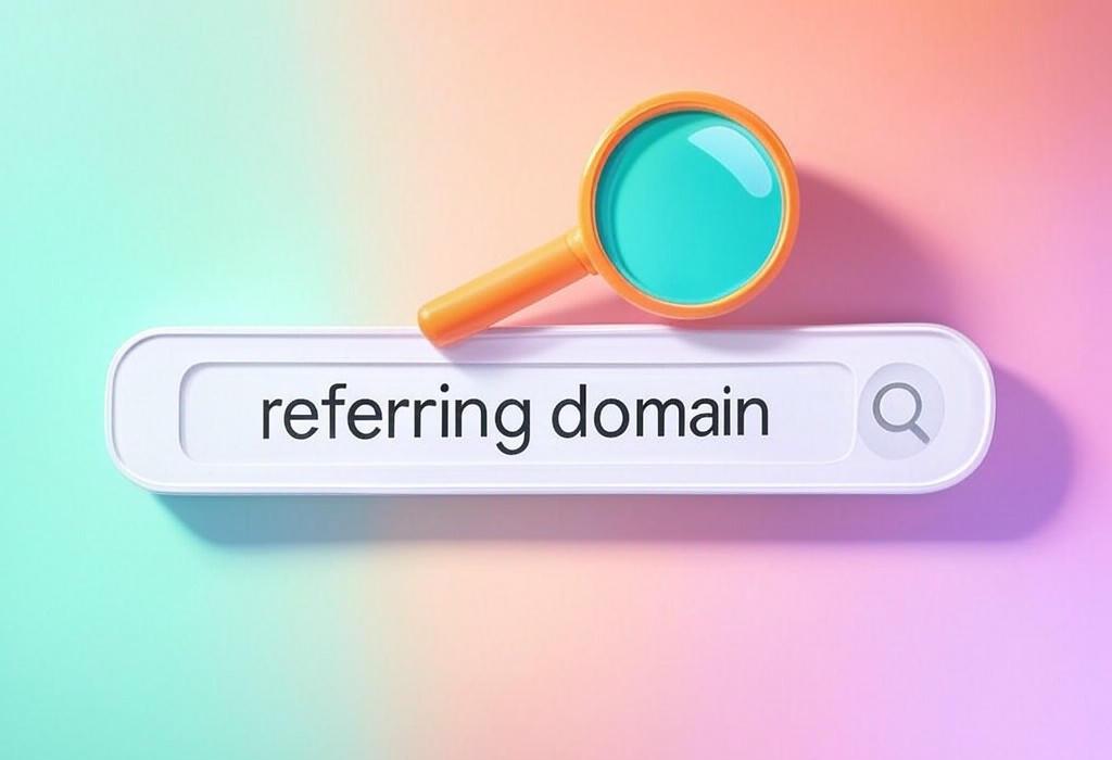 A search bar and a magnifying glass with a vivid gradient background exploring the topic of Referring domains are the secret sauce to SEO success! Discover how these powerful backlink sources boost your rankings and why quality matters more than quantity. Unlock your website's true potential now.