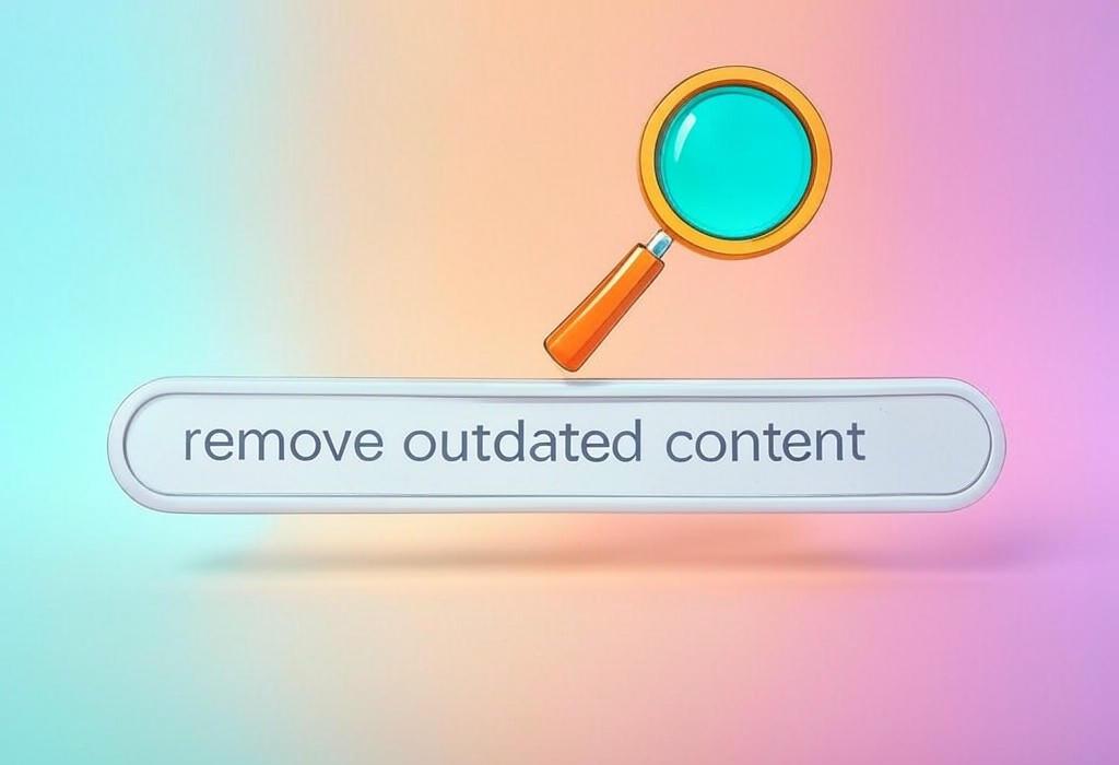 A search bar and a magnifying glass with a vivid gradient background exploring the topic of Remove outdated content quickly with these proven strategies. Discover how to clean up your digital presence and boost your SEO rankings. Your fresh start is just one click away!