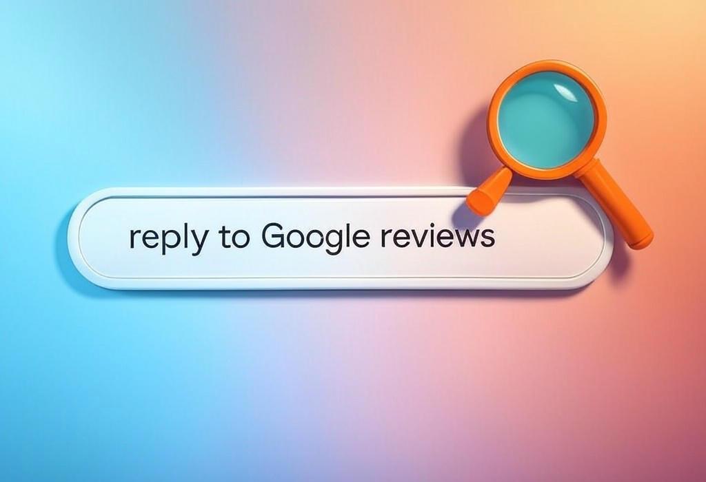 A search bar and a magnifying glass with a vivid gradient background exploring the topic of Reply to Google reviews effectively with our expert tips. Learn how to boost your online reputation, win customer trust, and turn negative feedback into growth opportunities!