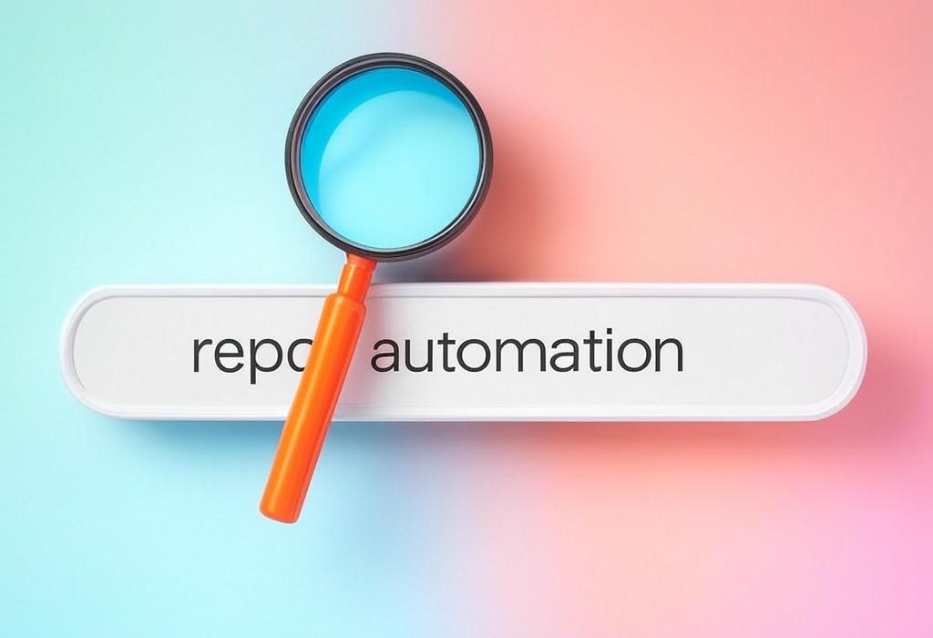 A search bar and a magnifying glass with a vivid gradient background exploring the topic of Report automation saves you hours of manual work by turning your data into ready-to-share insights. Discover how to cut your reporting time in half while delivering better results!