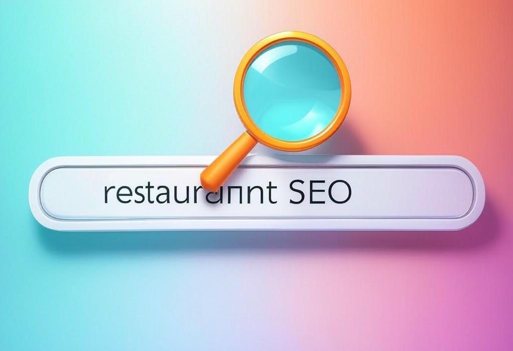 A search bar and a magnifying glass with a vivid gradient background exploring the topic of Restaurant SEO secrets that fill tables fast! Boost your visibility, outrank competitors, and attract hungry customers with our proven strategies. Ready for more bookings?