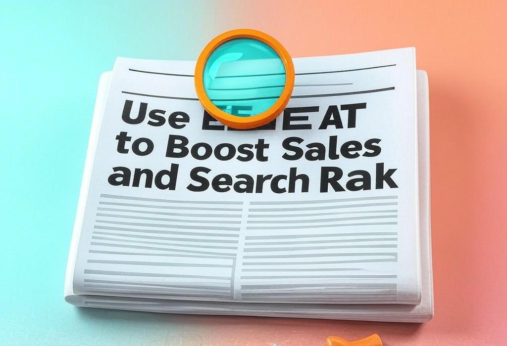 A newspaper and a magnifying glass with a vivid gradient background exploring the topic of Reimagining E-E-A-T isn't just theory. See how this fresh take directly boosts sales and skyrockets search visibility. Are you missing this key strategy?