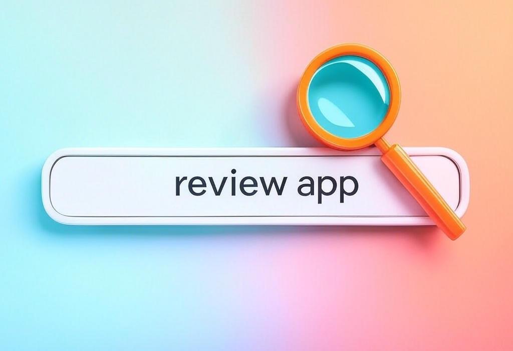 A search bar and a magnifying glass with a vivid gradient background exploring the topic of Review apps that boost customer trust and sales? Our guide helps you choose the right platform to collect, showcase, and leverage reviews for your growing business!