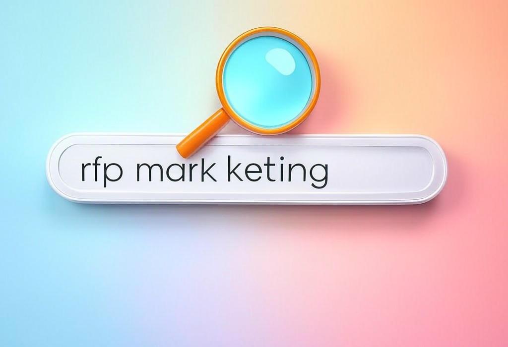 A search bar and a magnifying glass with a vivid gradient background exploring the topic of RFP marketing made simple. Discover proven strategies to win more business and crush your competition. Transform boring proposals into client-winning machines!