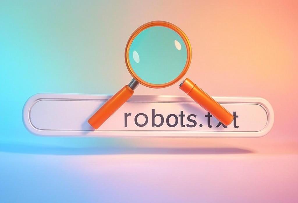 A search bar and a magnifying glass with a vivid gradient background exploring the topic of Robots.txt is your secret weapon to control how search engines see your site. Learn how this tiny file can make or break your SEO success in just minutes!