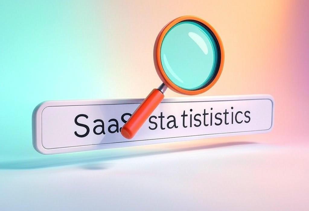 A search bar and a magnifying glass with a vivid gradient background exploring the topic of SaaS statistics unveil surprising facts that could transform your business strategy. Discover industry growth trends, adoption rates, and ROI metrics that smart leaders are leveraging right now.