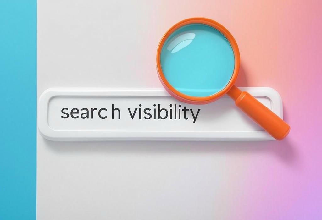 A search bar and a magnifying glass with a vivid gradient background exploring the topic of Search visibility reveals if your website is hiding in the shadows. Discover how to measure your online presence and outrank competitors with our simple optimization strategies.