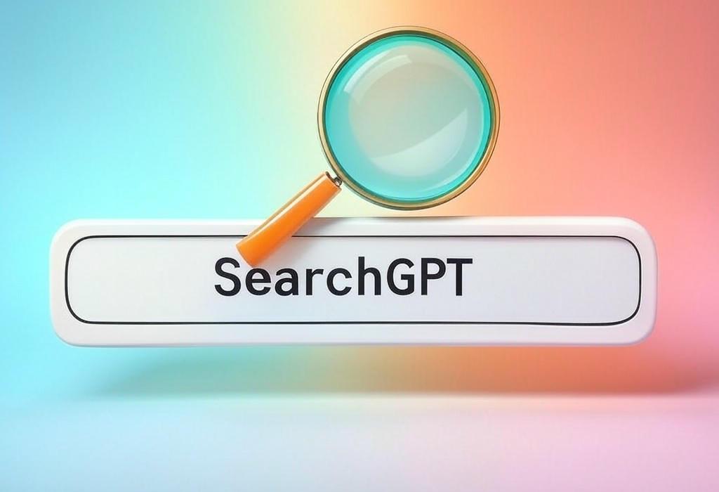 A search bar and a magnifying glass with a vivid gradient background exploring the topic of SearchGPT is revolutionizing how we find info online! Discover why this AI-powered search engine is making waves and might just replace Google as your go-to search tool. Try it now!