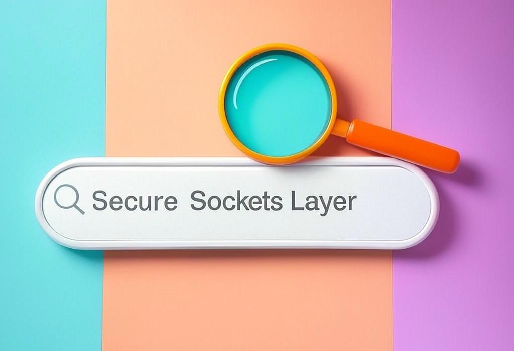 A search bar and a magnifying glass with a vivid gradient background exploring the topic of Secure Sockets Layer keeps your online data safe from prying eyes. Learn how this encryption protocol protects your personal information while you browse, shop, and connect on the internet.