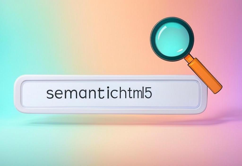A search bar and a magnifying glass with a vivid gradient background exploring the topic of Semantic HTML5 unlocks the secret language browsers understand but most developers miss. Discover how these powerful tags can boost your SEO, improve accessibility, and make your code cleaner than ever before!