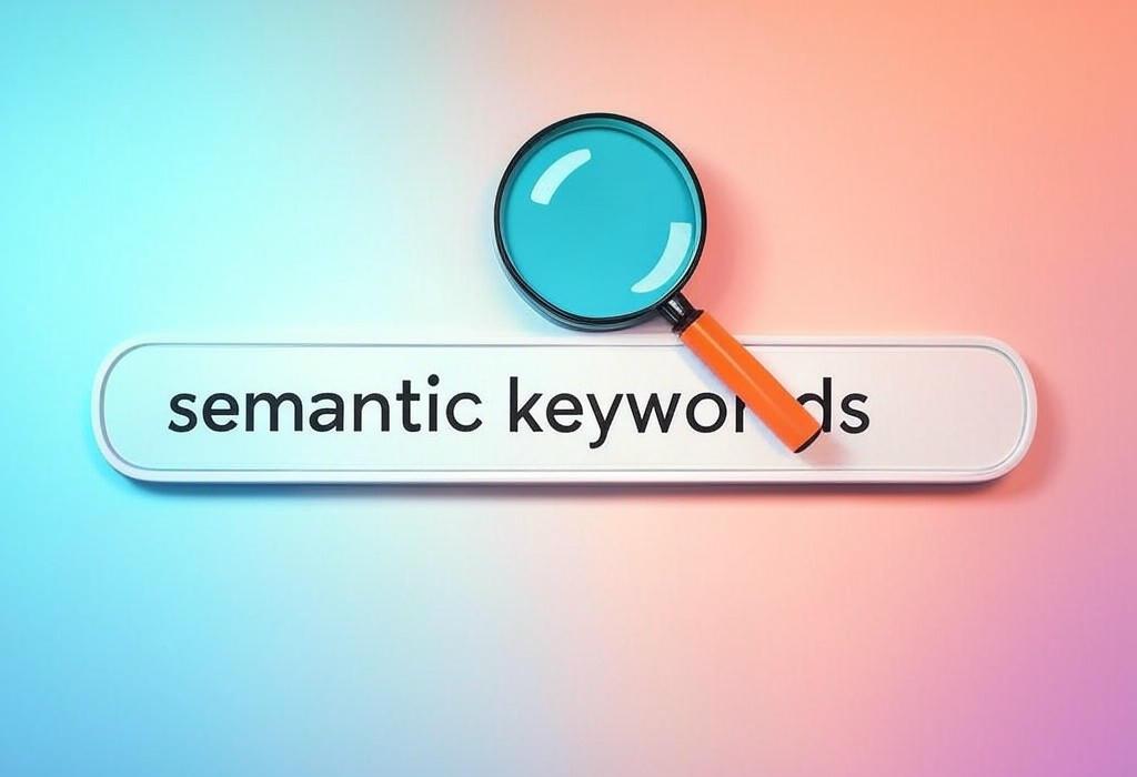 A search bar and a magnifying glass with a vivid gradient background exploring the topic of Semantic keywords unlock your content's true potential! Discover how these powerful search terms boost your rankings and help you connect with your audience on a deeper level. Start ranking smarter today.