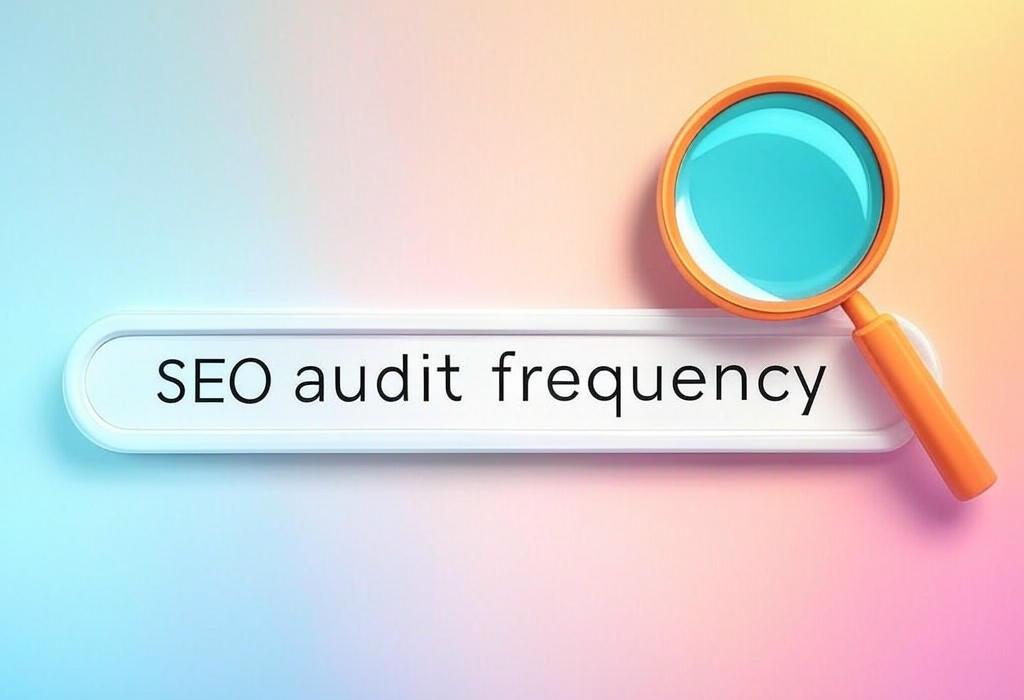 A search bar and a magnifying glass with a vivid gradient background exploring the topic of Wondering about SEO audit frequency? Discover the perfect timing to check your website's health and skyrocket your rankings before your competitors leave you in the dust!