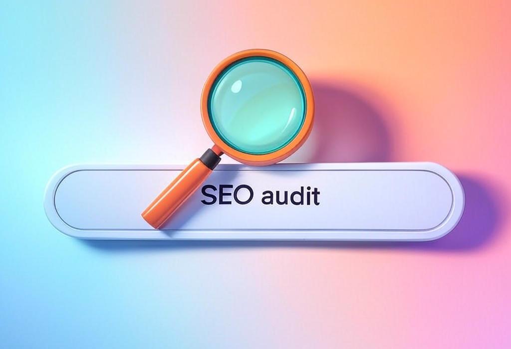 A search bar and a magnifying glass with a vivid gradient background exploring the topic of An SEO audit reveals what's really hurting your rankings. Discover hidden website issues, beat competitors, and climb to Google's top spots faster than you thought possible.
