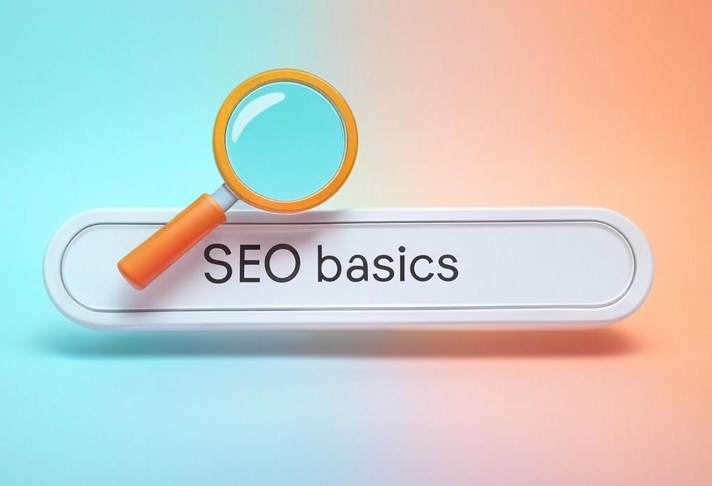 A search bar and a magnifying glass with a vivid gradient background exploring the topic of SEO basics that finally make sense! Learn the secrets to ranking higher, getting more clicks, and outsmarting competitors. Stop struggling and start climbing search results today.