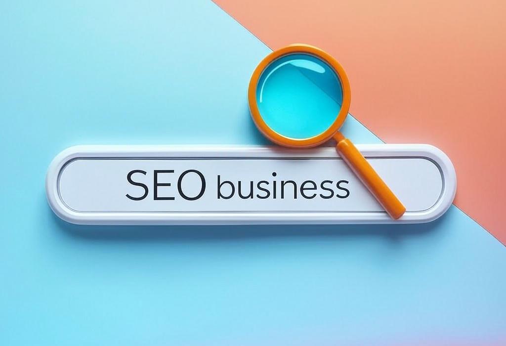 A search bar and a magnifying glass with a vivid gradient background exploring the topic of SEO business strategies to skyrocket your online presence & crush competitors. Discover proven tactics that turn traffic into sales without breaking the bank. Start dominating now!