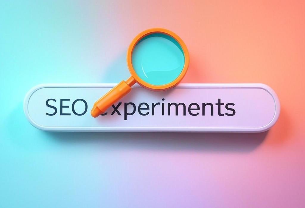 A search bar and a magnifying glass with a vivid gradient background exploring the topic of Discover SEO experiments that actually deliver results! Boost your organic traffic with these proven tactics that most marketers overlook. Ready to outrank your competition? Click here.