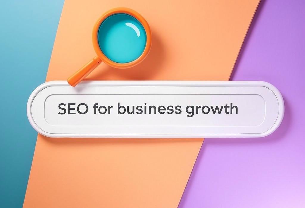 A search bar and a magnifying glass with a vivid gradient background exploring the topic of SEO for business growth isn't just about traffic; it's your secret weapon for crushing competitors and skyrocketing profits. Discover proven strategies that transform clicks into customers.
