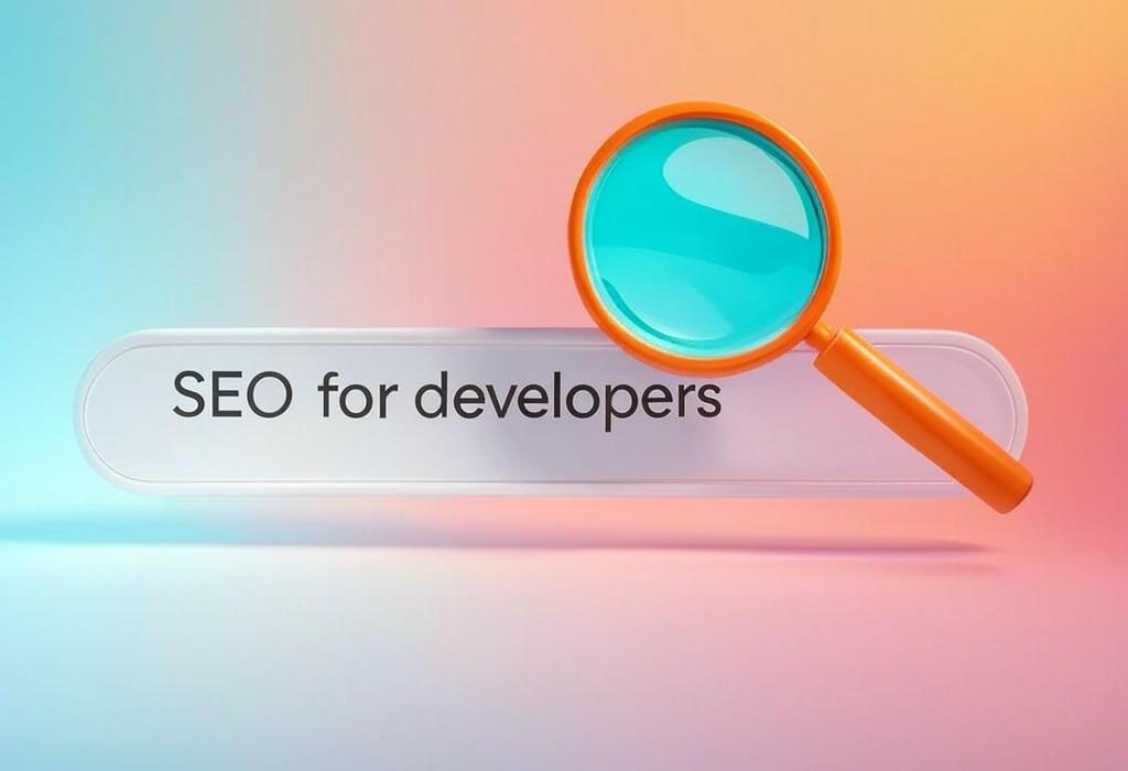 A search bar and a magnifying glass with a vivid gradient background exploring the topic of SEO for developers: Unlock hidden code optimization secrets that boost rankings! Learn technical tricks to make your sites more visible while maintaining clean, efficient code architecture.