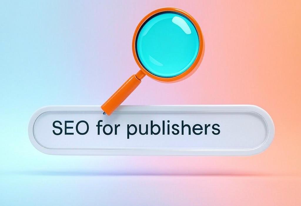 A search bar and a magnifying glass with a vivid gradient background exploring the topic of SEO for publishers: Unlock traffic secrets that big media doesn't want you to know. Boost your visibility, attract more readers, and outrank competitors in just a few simple steps!