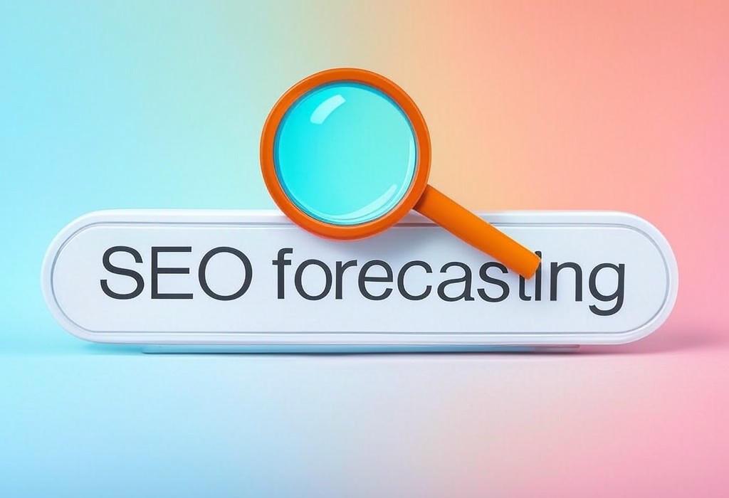 A search bar and a magnifying glass with a vivid gradient background exploring the topic of SEO forecasting reveals your site's hidden growth potential. Discover how to predict traffic, measure ROI, and outsmart competitors with data-driven insights that transform rankings into revenue.