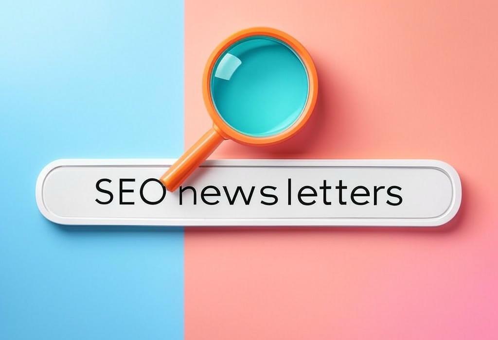 A search bar and a magnifying glass with a vivid gradient background exploring the topic of SEO newsletters deliver expert tips, must-know updates, and fresh strategies straight to your inbox. Stay ahead of the curve without drowning in research. Subscribe now!