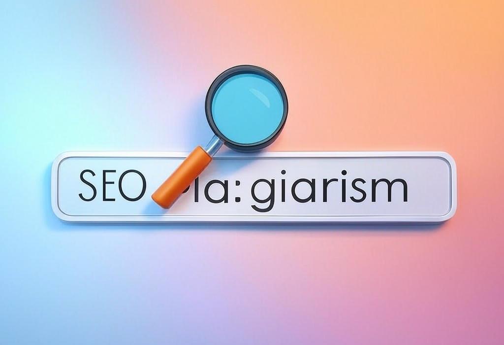 A search bar and a magnifying glass with a vivid gradient background exploring the topic of SEO plagiarism can kill your rankings! Learn how to avoid content theft, protect your hard work, and stay on Google's good side while still creating unique, high-ranking content.