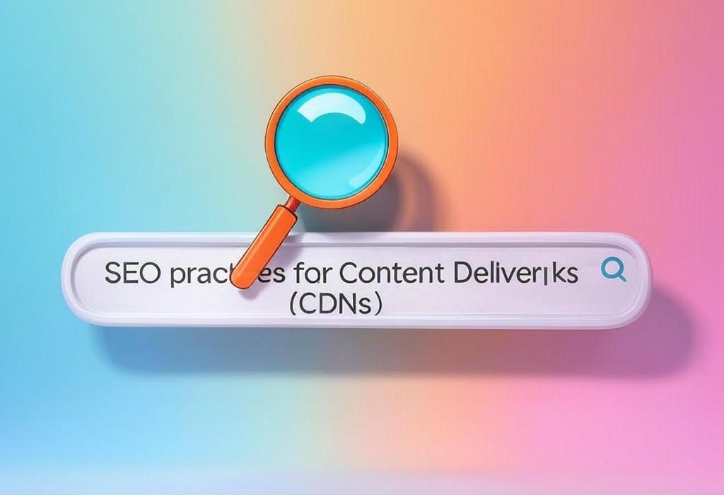 A search bar and a magnifying glass with a vivid gradient background exploring the topic of SEO practices for Content Delivery Networks (CDNs) that boost your site speed, improve user experience, and skyrocket rankings. Discover the secret tactics most developers overlook!
