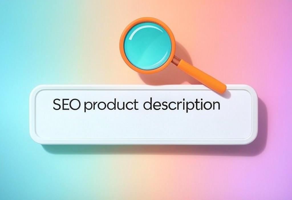 A search bar and a magnifying glass with a vivid gradient background exploring the topic of SEO product descriptions can boost your sales without lifting a finger. Learn how to craft irresistible copy that ranks high in search results and turns browsers into buyers!