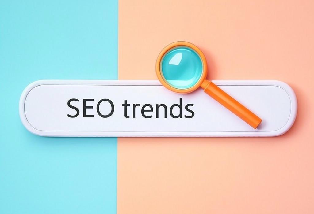 A search bar and a magnifying glass with a vivid gradient background exploring the topic of SEO trends are evolving faster than ever! Discover cutting-edge strategies that top marketers don't want you to know. Stay ahead of algorithms and watch your rankings soar.