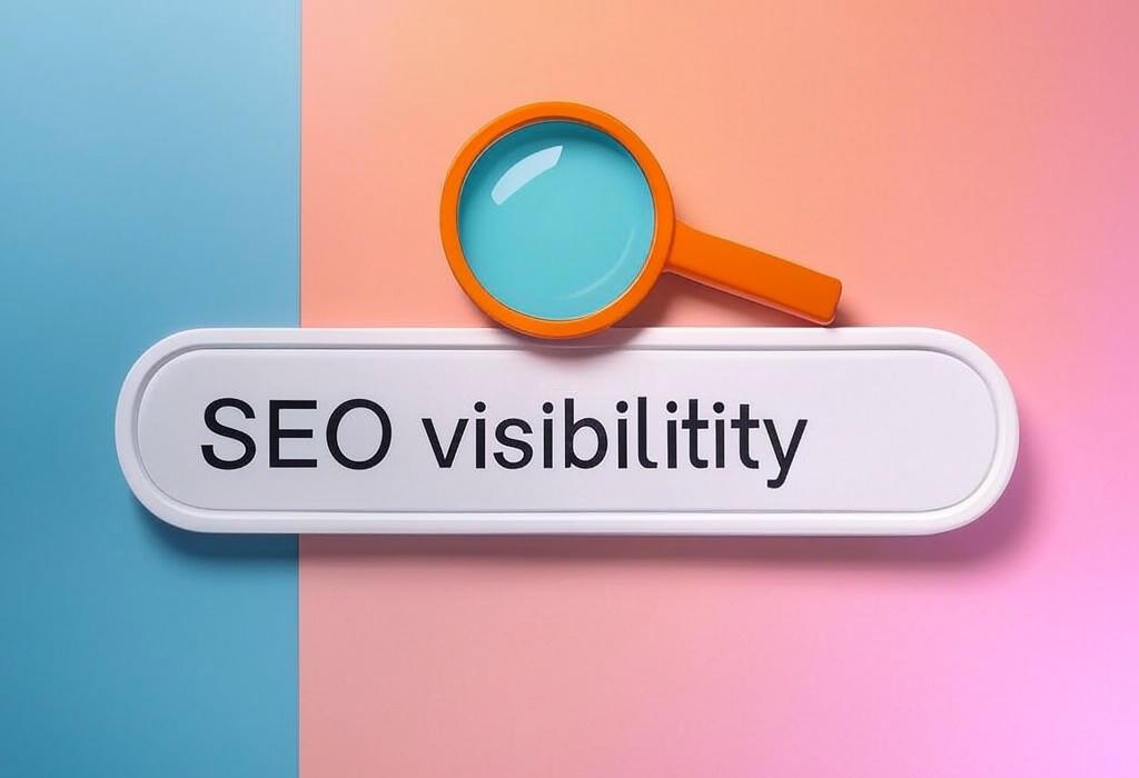 A search bar and a magnifying glass with a vivid gradient background exploring the topic of SEO visibility is your website's secret weapon in the search engine arena. Discover how to boost your ranking, attract more visitors, and leave competitors in the dust with our proven tactics!