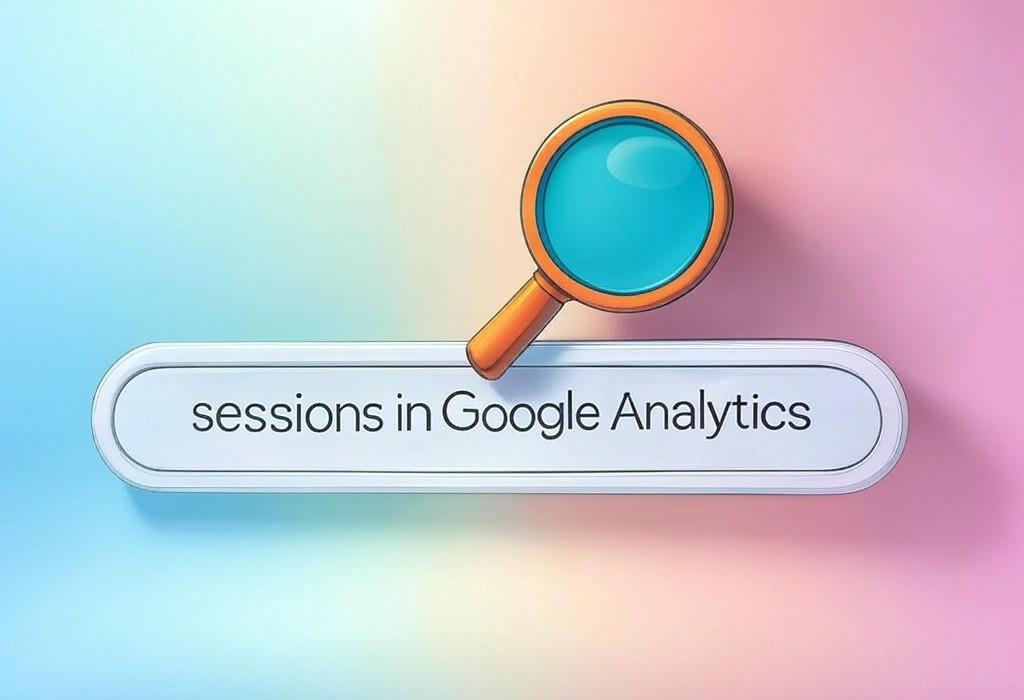 A search bar and a magnifying glass with a vivid gradient background exploring the topic of Sessions in Google Analytics reveal surprising insights about your visitors' behavior! Discover how to unlock hidden patterns and boost conversions with this essential traffic metric.