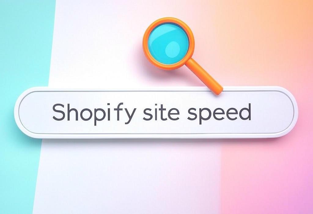 A search bar and a magnifying glass with a vivid gradient background exploring the topic of Shopify site speed can make or break your online store. Discover proven tactics that boost loading times, improve user experience, and skyrocket your conversion rates. Don't lose customers to slow pages!