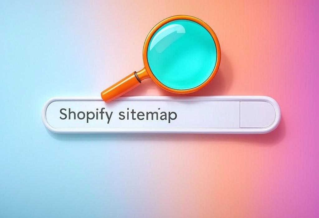 A search bar and a magnifying glass with a vivid gradient background exploring the topic of Shopify sitemap made simple! Discover how to create, optimize, and leverage your store's sitemap for better SEO rankings. Quick tips that boost visibility and drive more traffic to your products.