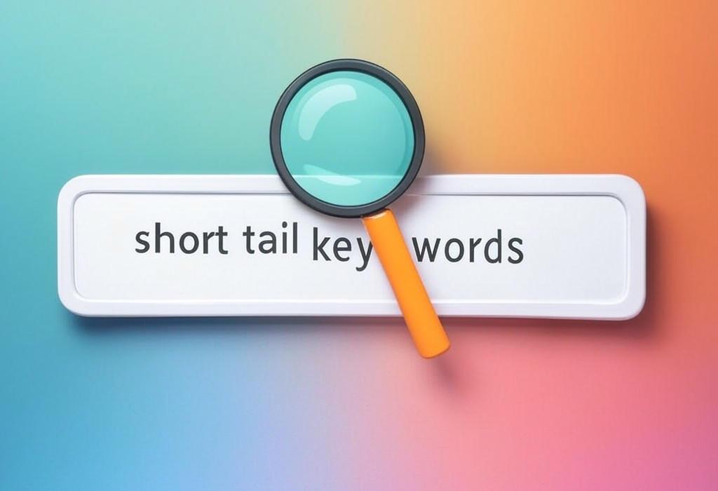 A search bar and a magnifying glass with a vivid gradient background exploring the topic of Short tail keywords unlock massive traffic potential with fewer words. Learn how these broad search terms can transform your SEO strategy and boost your website's visibility today!