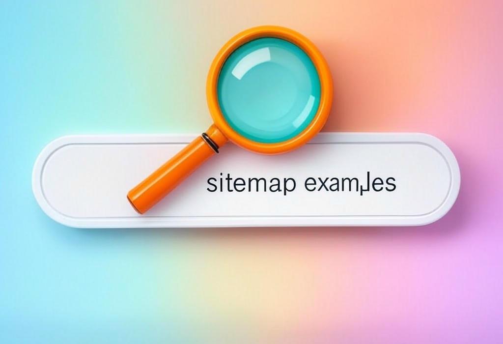 A search bar and a magnifying glass with a vivid gradient background exploring the topic of Sitemap examples that will transform your site's SEO game! Discover clever structures, learn easy implementation tricks, and see how top sites organize their content to boost rankings.