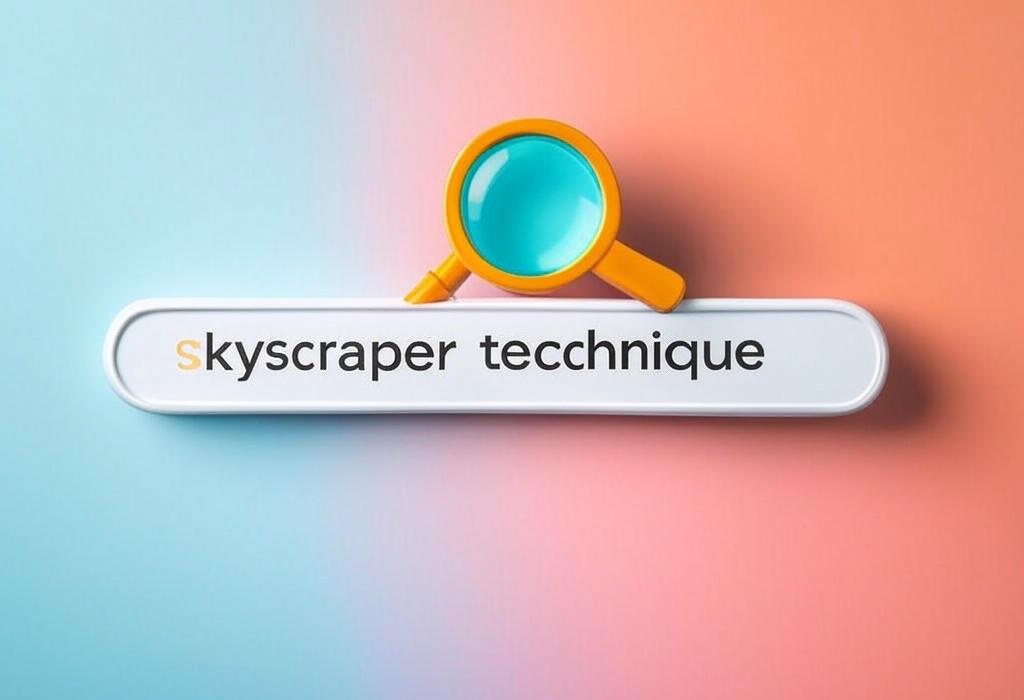 A search bar and a magnifying glass with a vivid gradient background exploring the topic of Skyscraper technique: The secret content strategy that towers above competitors. Build taller, stronger backlinks and watch your rankings soar to new heights. Ready to dominate search?