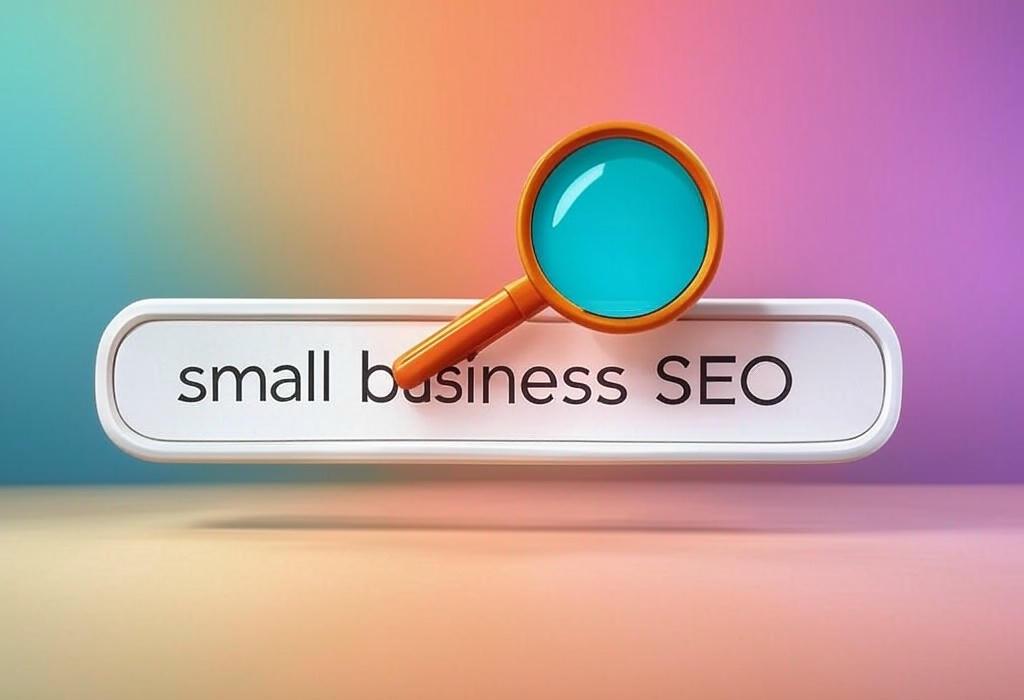 A search bar and a magnifying glass with a vivid gradient background exploring the topic of Small business SEO made simple: Boost your visibility without breaking the bank! Learn practical strategies that drive traffic, outrank competitors, and turn browsers into buyers. Start climbing Google today.